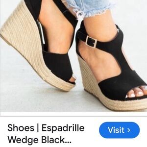 Refresh Black  Espadrille Wedge Sandals for Women. T strap.. NWT